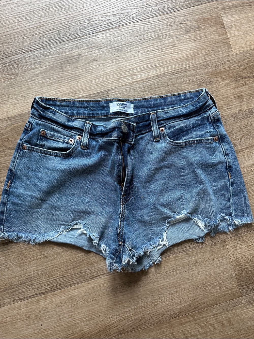 Levi's Blue Frayed Hem Jean Shorts